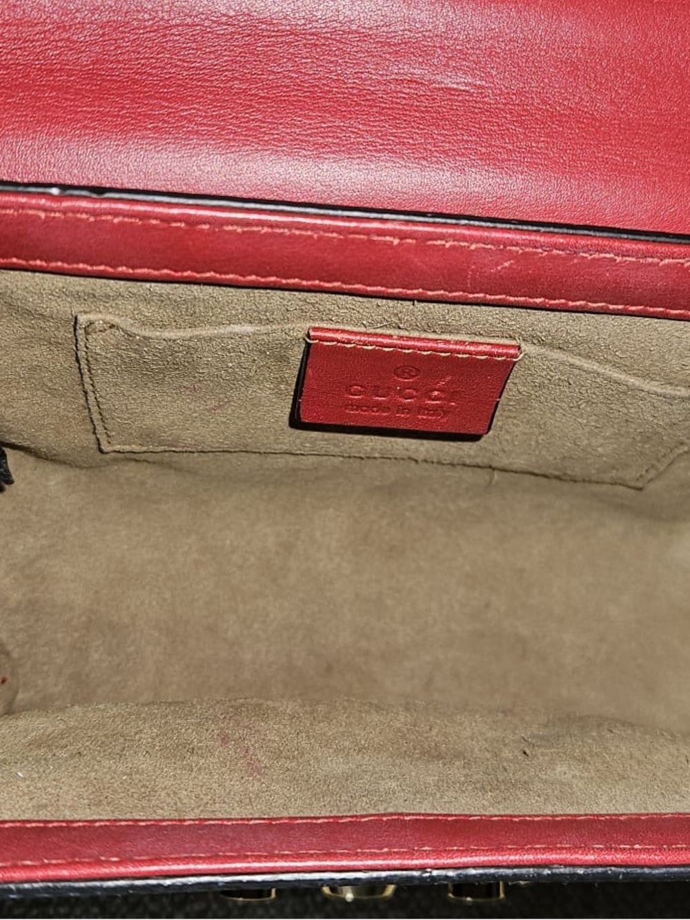 Gucci Red and Beige GG Chain Small Padlock Shoulder Bag - Picture 7 of 15